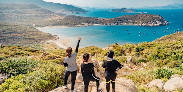 three women on mountain