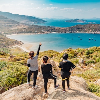 three women on mountain