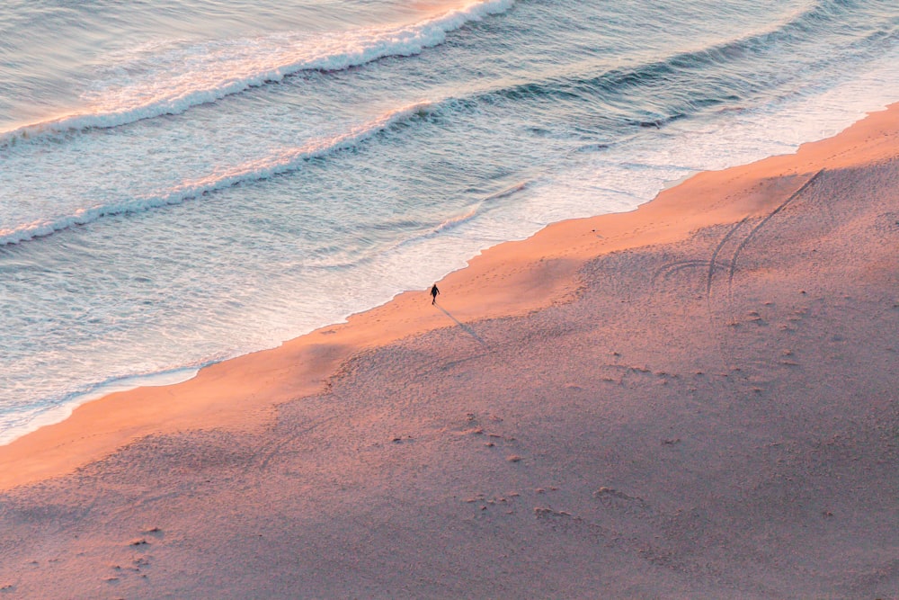 aerial view person standing on seashore