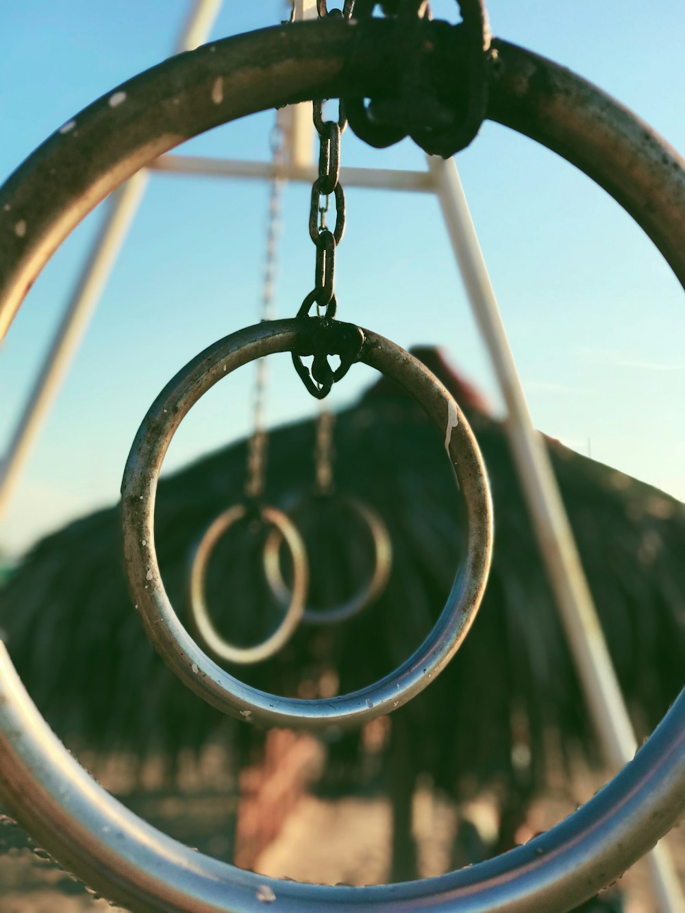 macro photography of brown metal ring