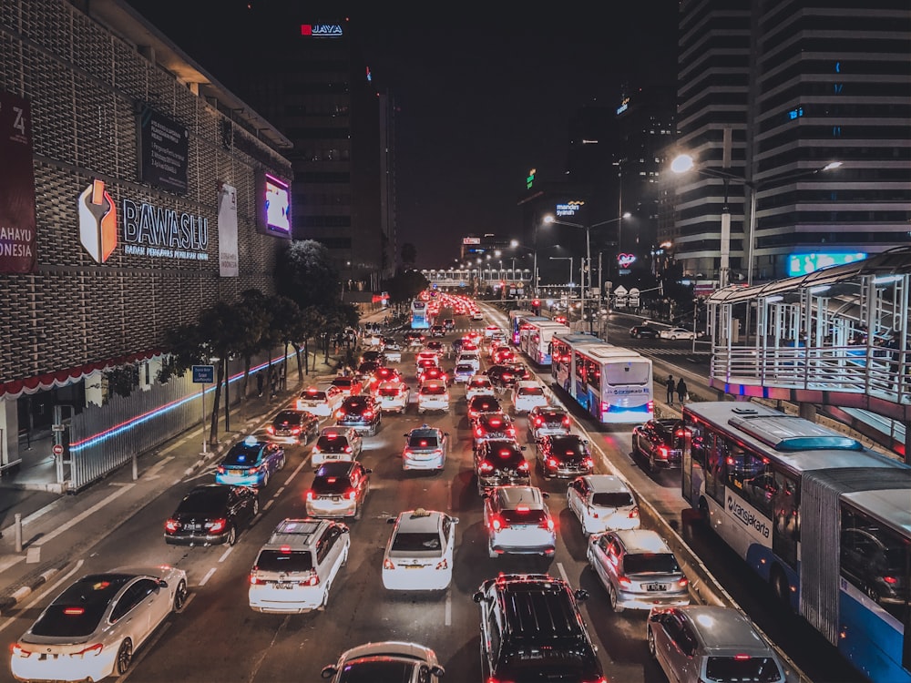 vehicles on road at night