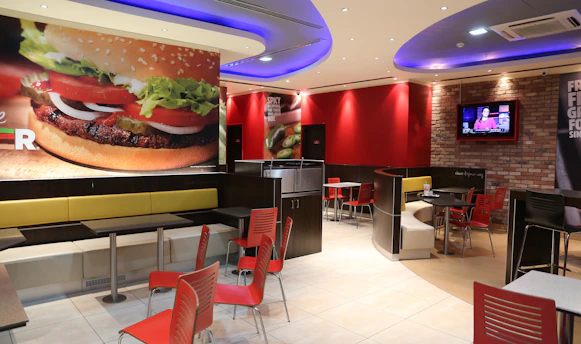 red and grey cafeteria interior