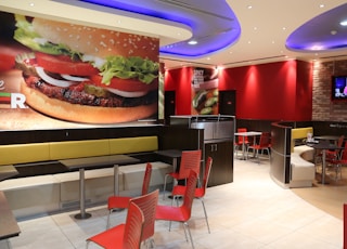 red and grey cafeteria interior