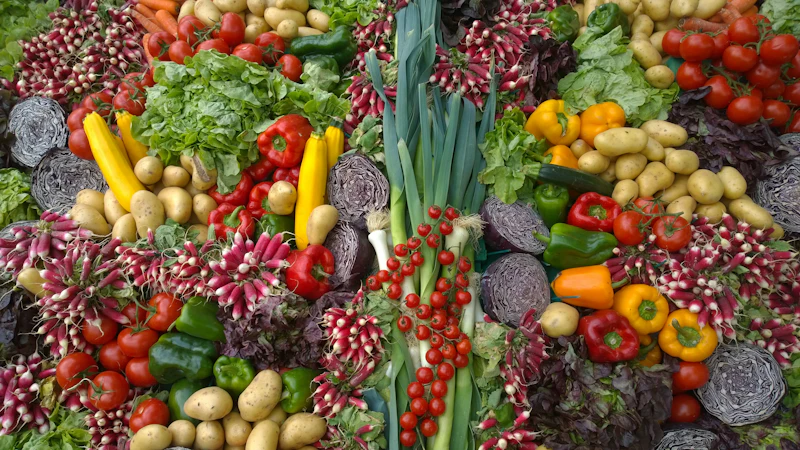 Légumes de saison posés sur un plan de travail