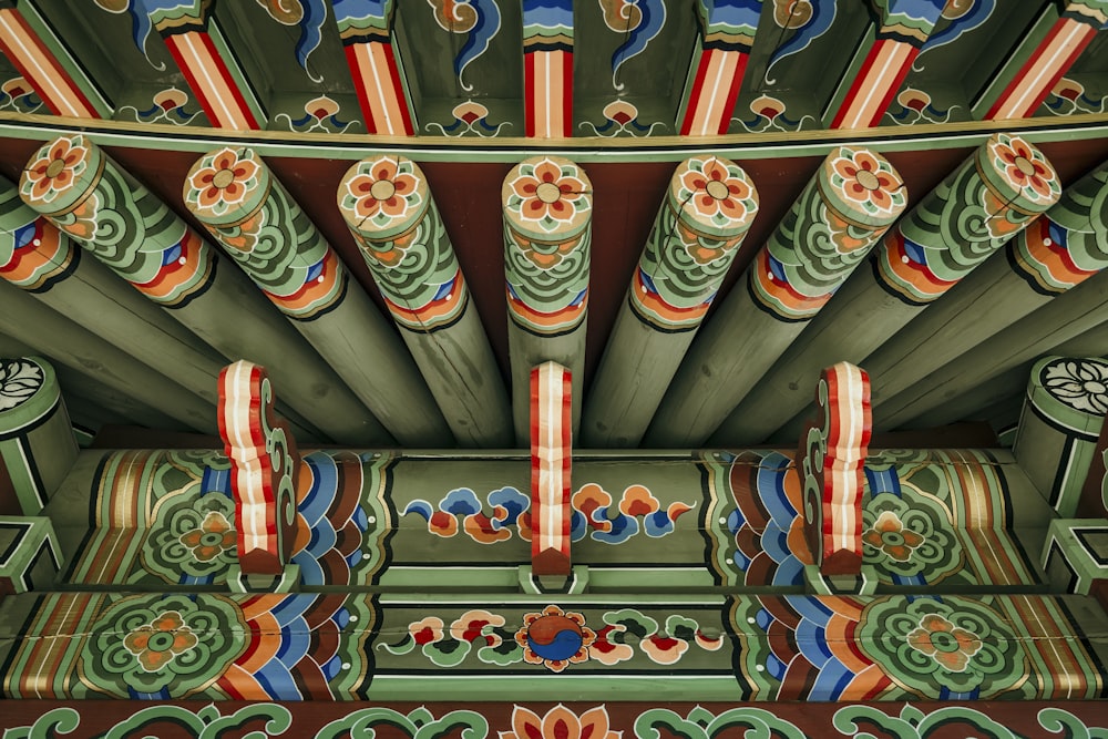a close up view of a decorative ceiling