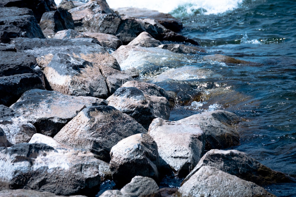 pedra cinzenta no corpo de água durante o dia
