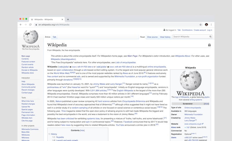 Wikipedia home page