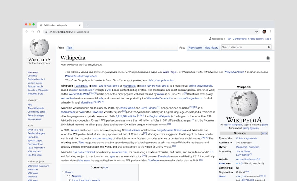 Captura de pantalla de la página de Wikipedia