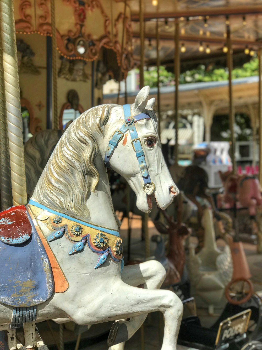 white and blue carousel