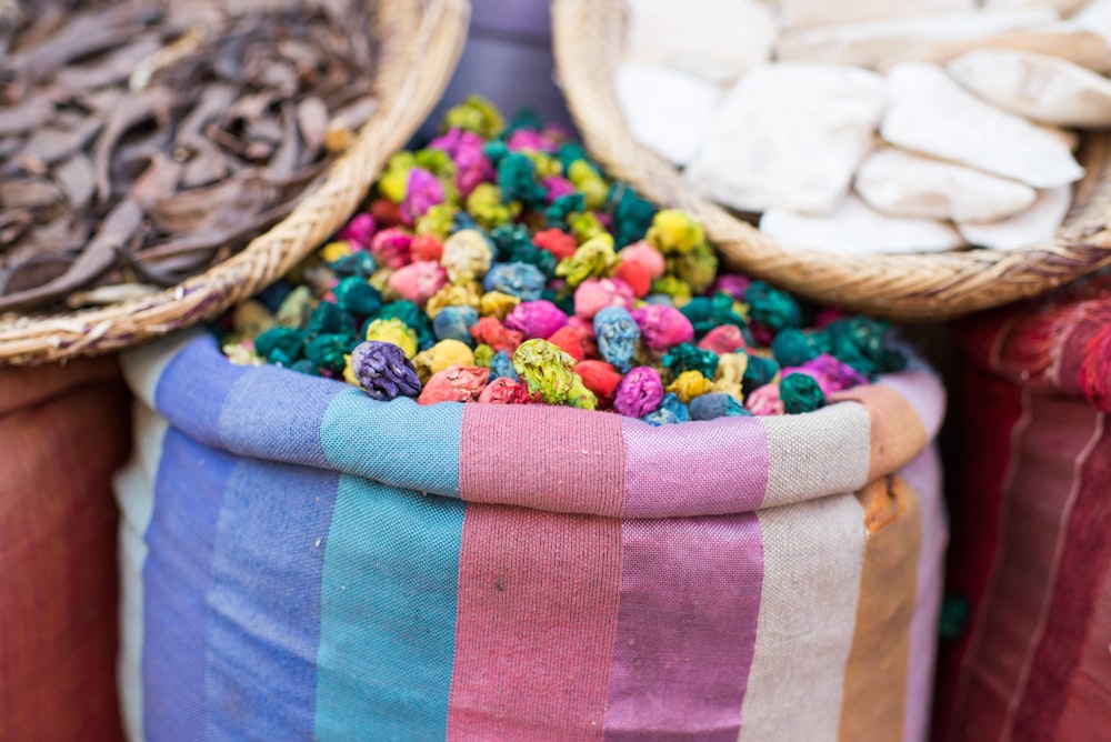 several assorted spices in sacks