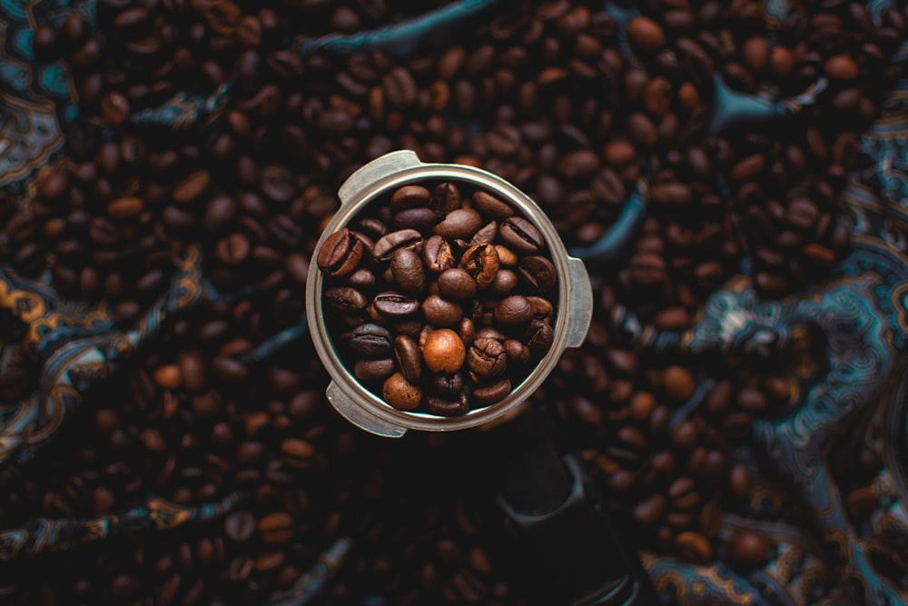 brown coffee beans on cup