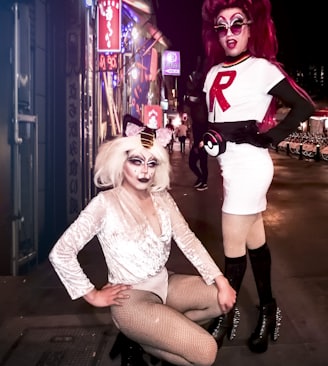 two women wearing costumes