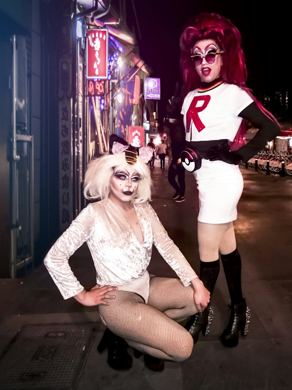 two women wearing costumes