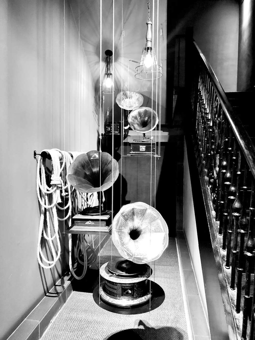 grayscale photography of instrument