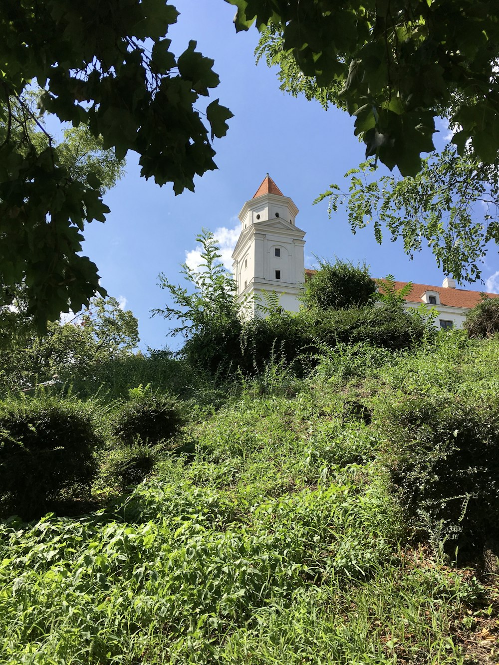 low angle view of mansion on the hill