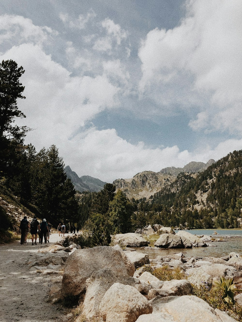 people walking beside river