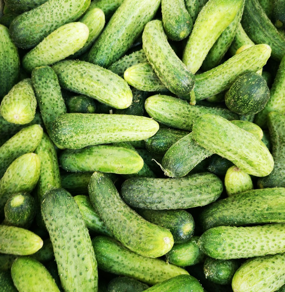 flat-lay photography of green cucumbers