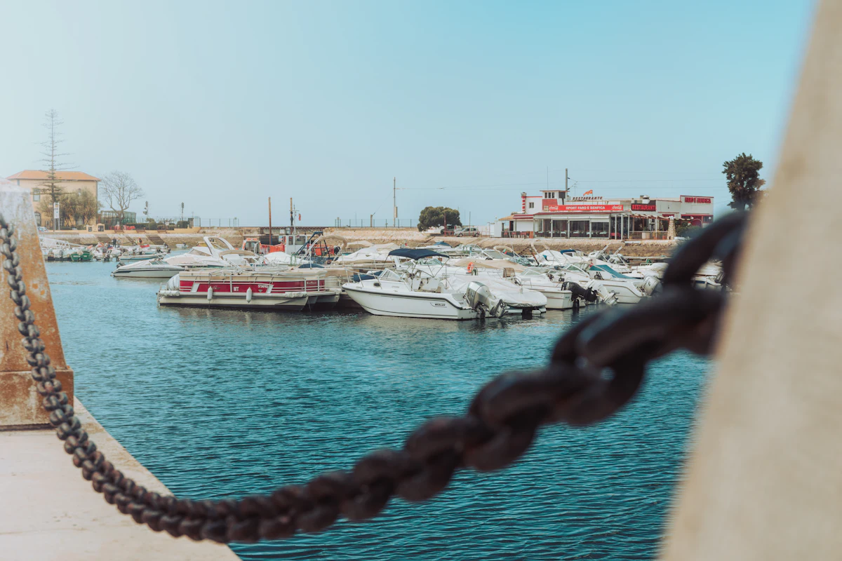 Fishing boats moored at a dock