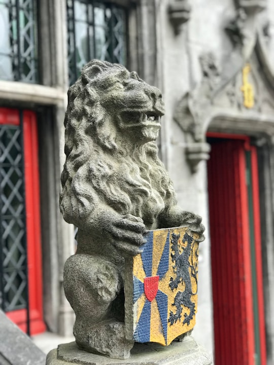 gray concrete lion statue in Basilica of the Holy Blood Belgium