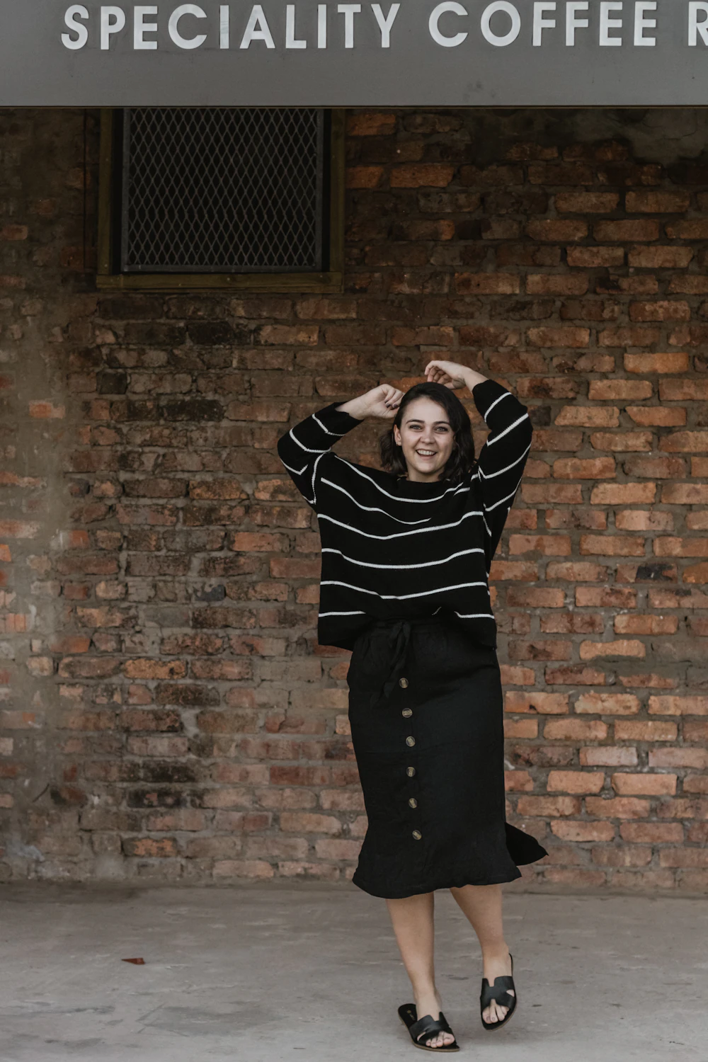Black Button Midi Skirt