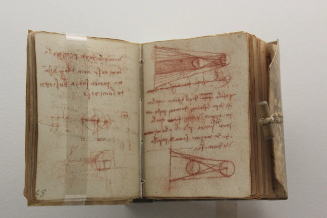 Close-up of a handwritten manuscript page showing philosophical notes and diagrams.