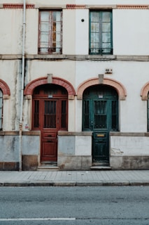 red and green wooden doors