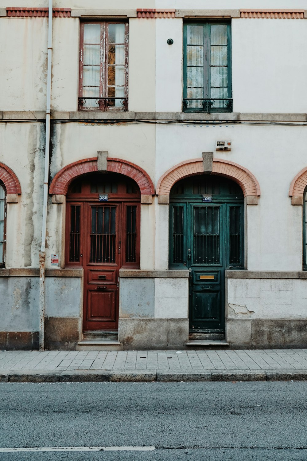 red and green wooden doors