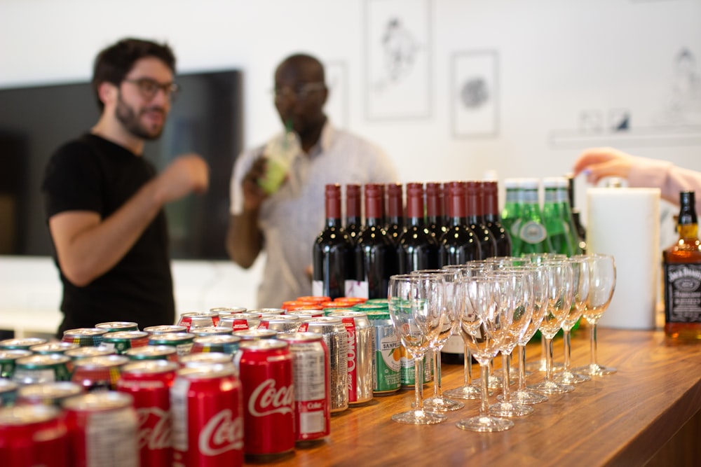 Coca-Cola cans on table