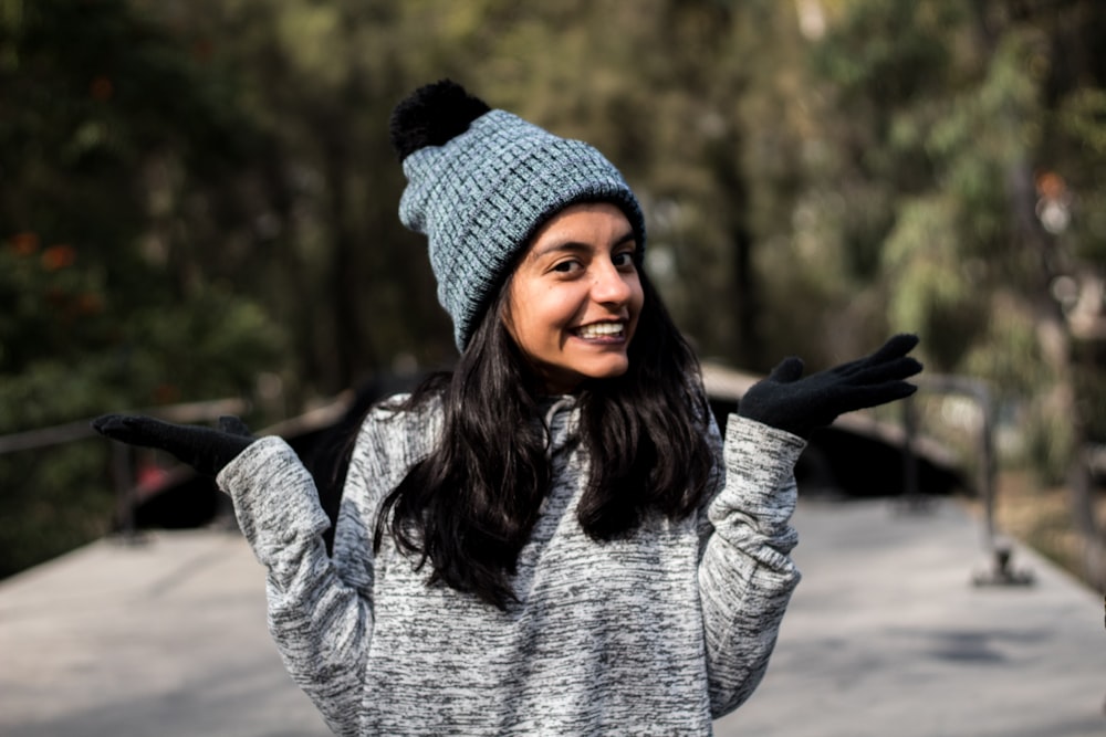 close-up photography of woman sweater