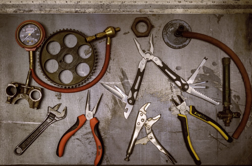 assorted-color hand tools