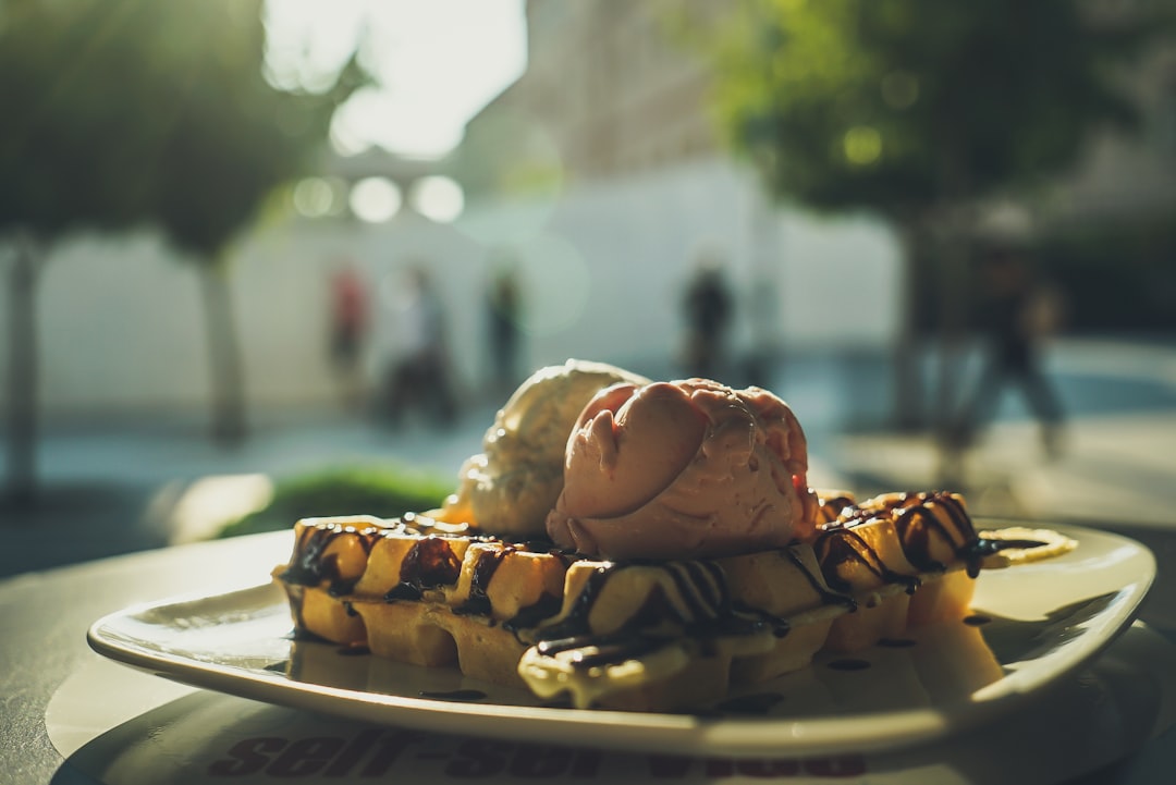 eating vegan waffles and ice cream near Acropolis in Athens!
