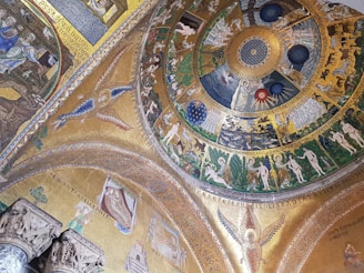 A detailed mosaic depicting biblical scenes, featuring rich textures and carefully placed mosaic stones.