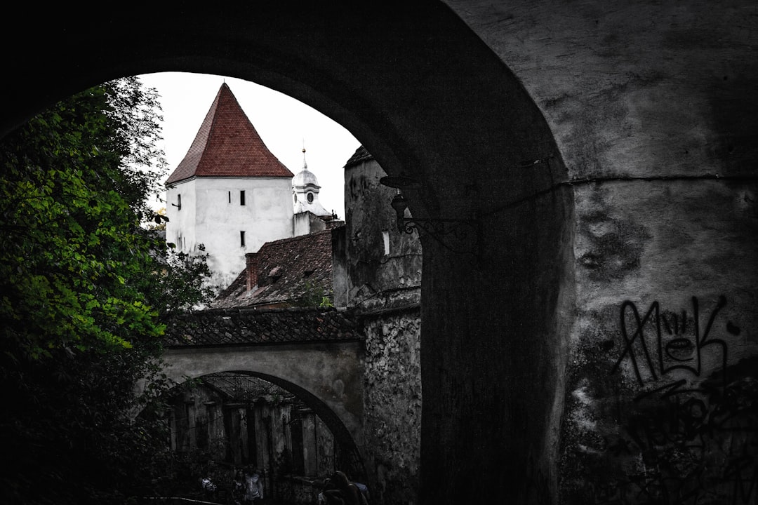 white concrete building, Stone tunnel frame of a medieval citadel.