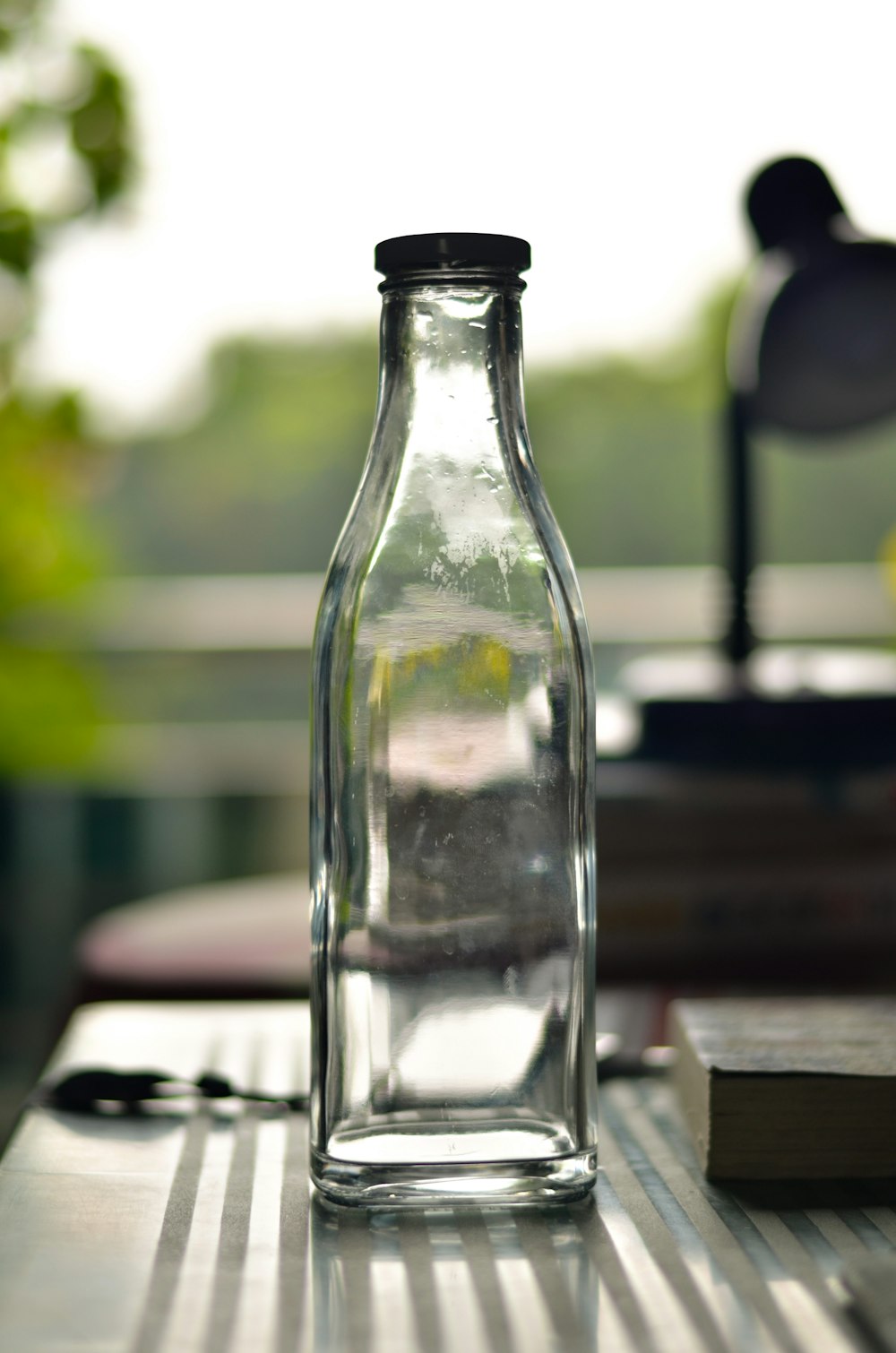 clear glass bottle