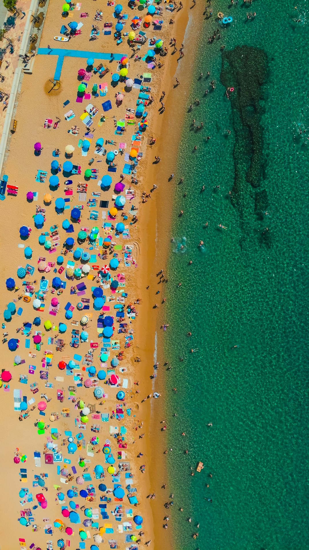 aerial view of crowd on beach