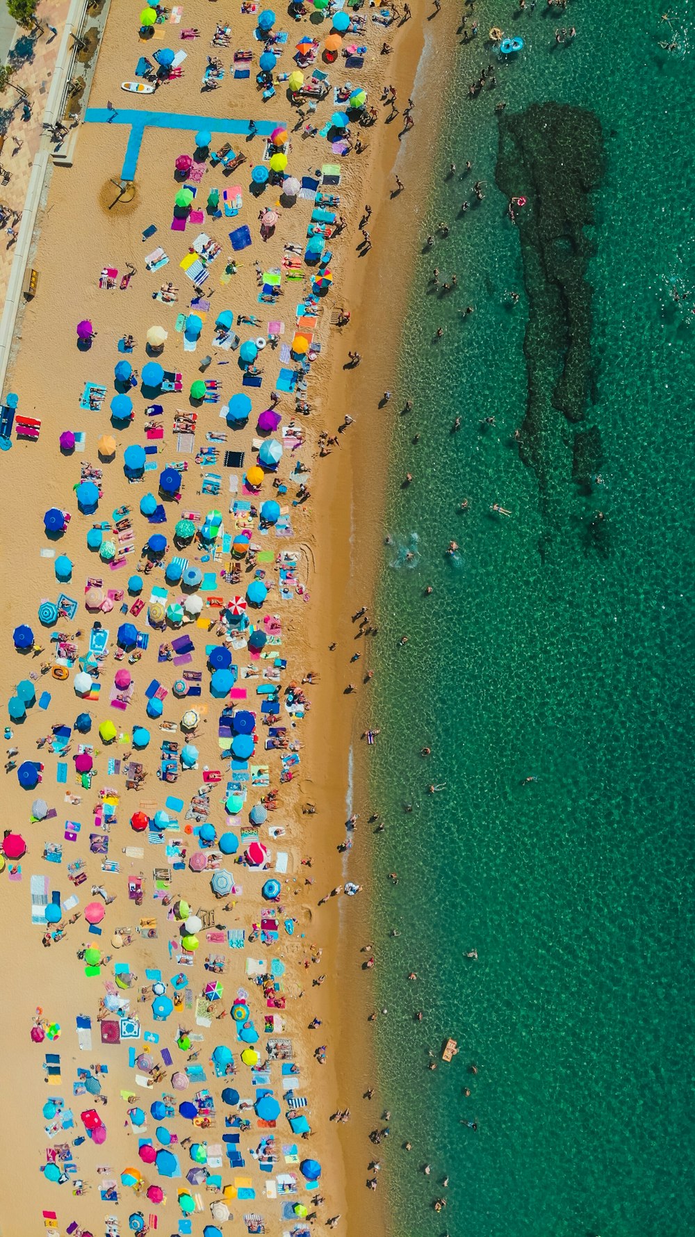 aerial view of crowd on beach