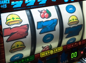 slot machine displaying three seven