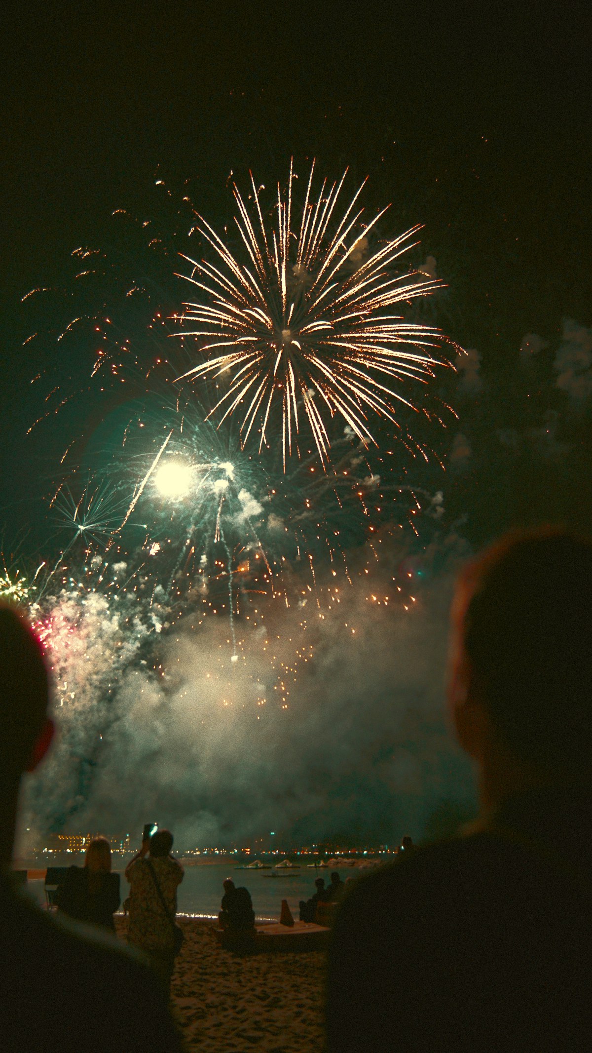 Pessoas assistindo aos fogos de artifício na virada do ano