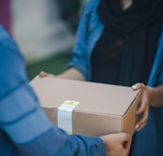 person giving brown box