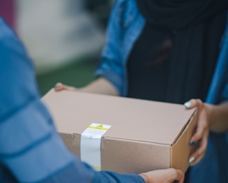 person giving brown box