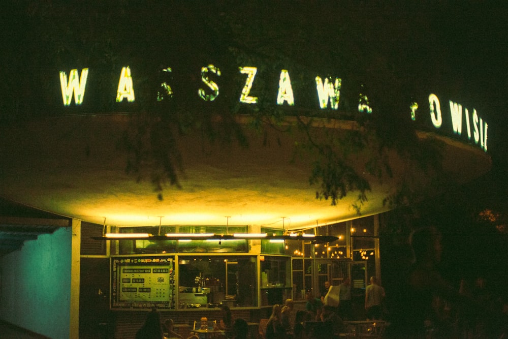 lighted signage at night