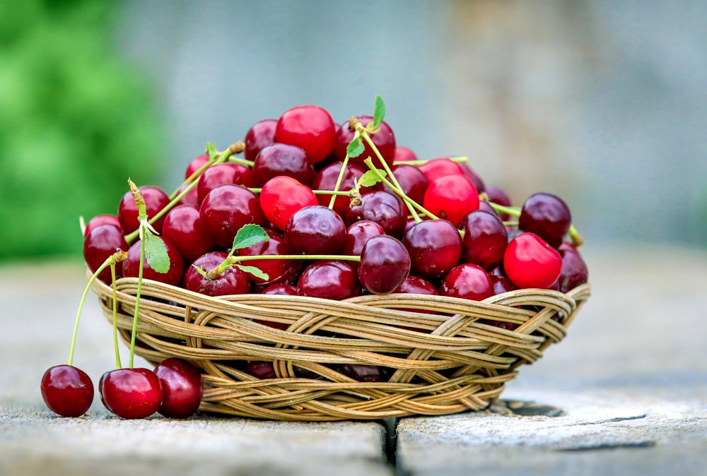 red cherries in basket
