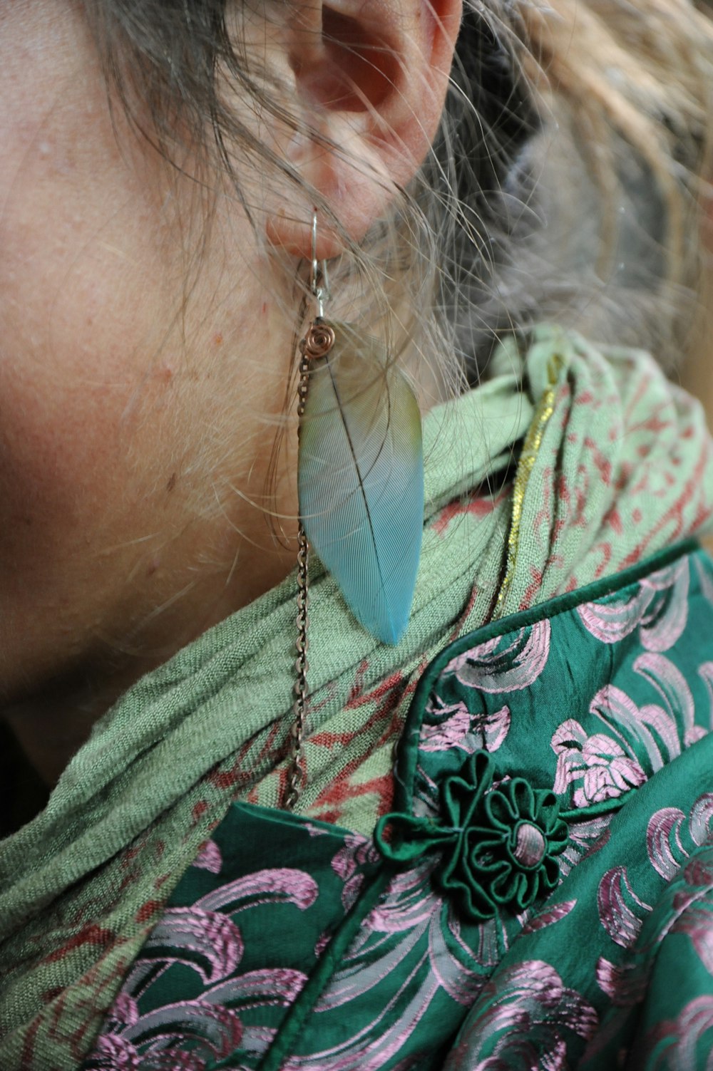 blue feather drop earring
