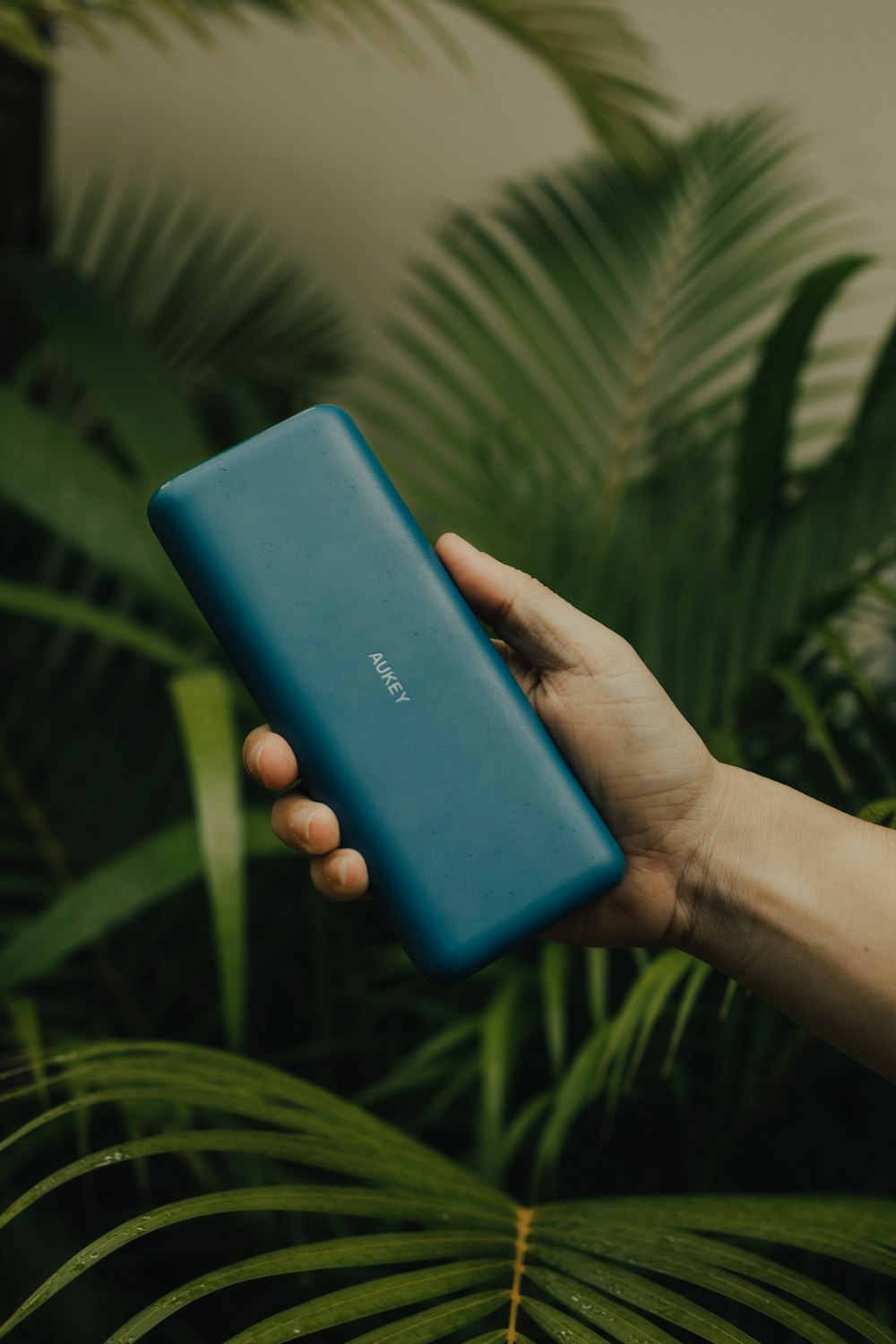 person holding blue case