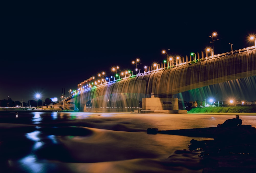 lighted concrete bridge