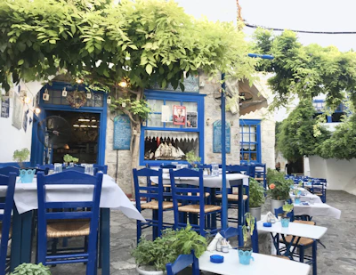 Relaxing dining area of the Mediterranean restaurant with rustic charm