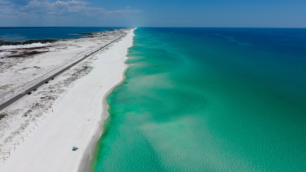 aerial view of seashore across horizon