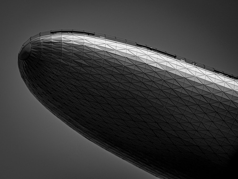 grayscale photography of a blimp