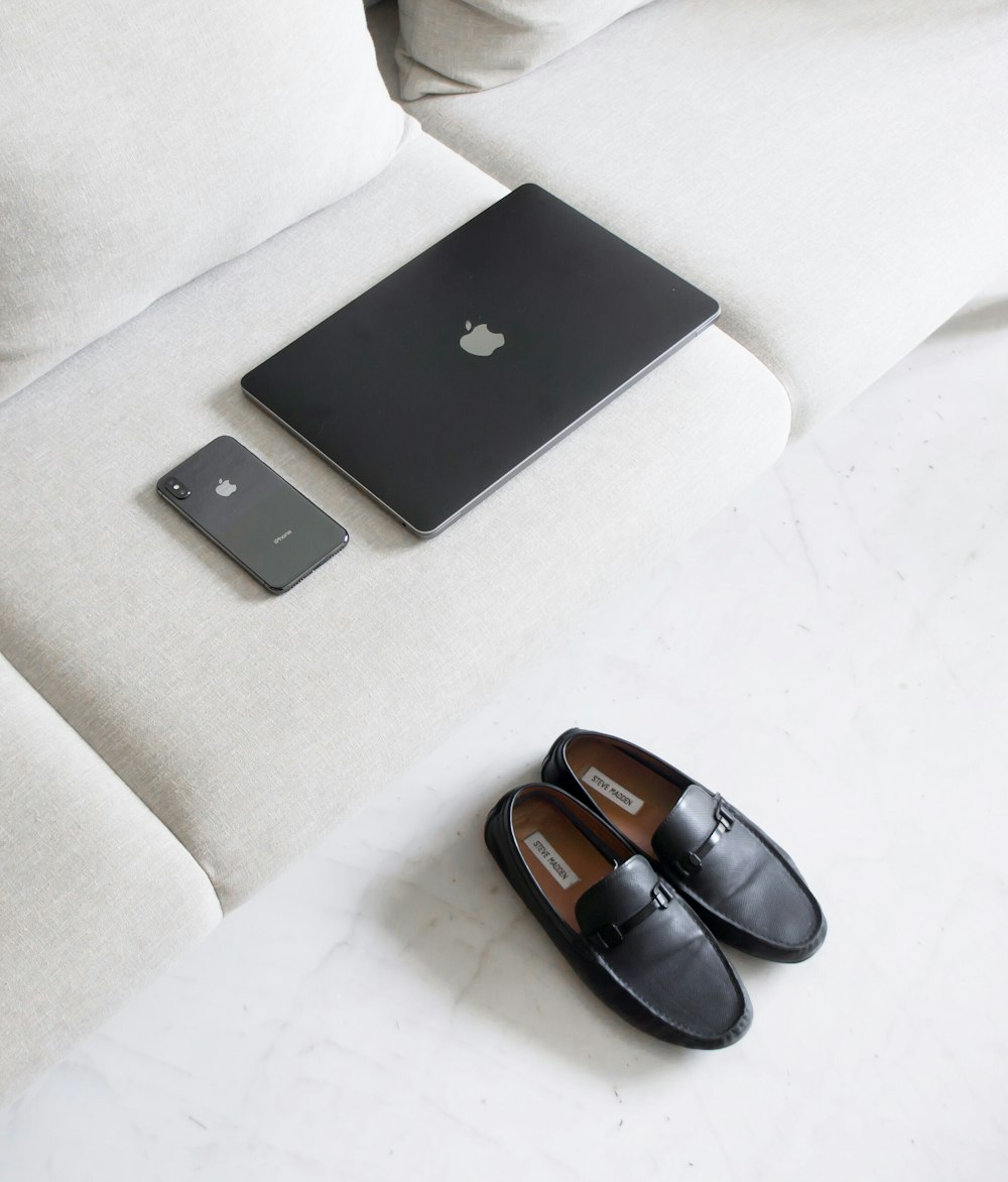 black leather loafers