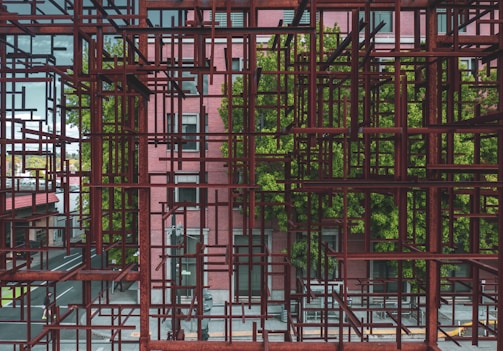 rectangular red metal building frame